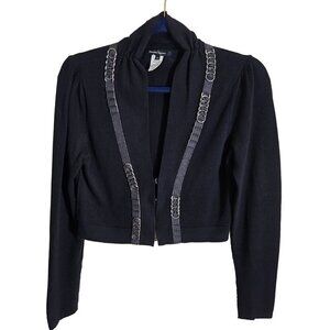Nanette Lepore Unique Black Chain Link Cropped Cardigan Sweater Size XS